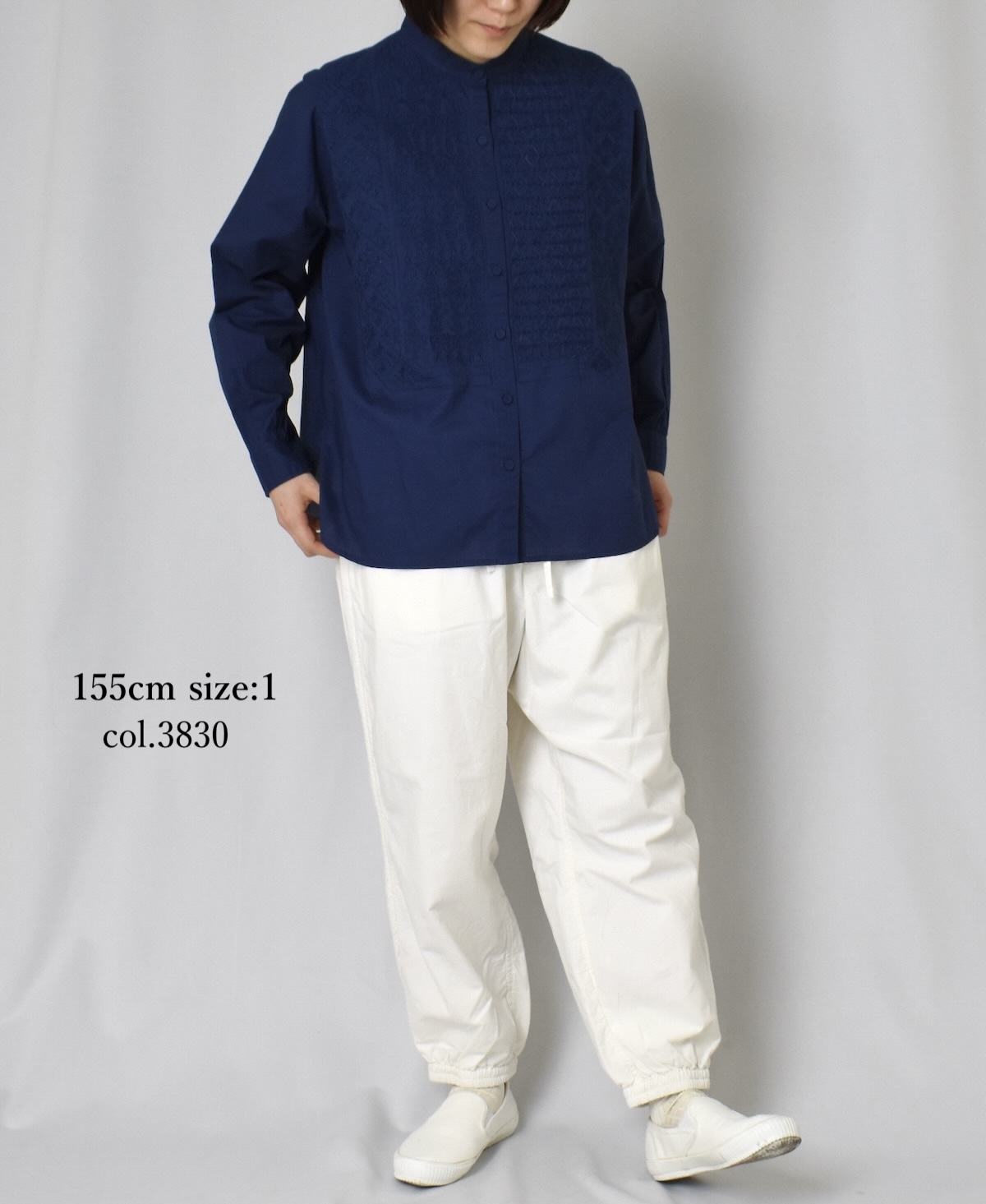 NMDS24131 (シャツ) 60'S ORGANIC CAMBRIC WITH EMB BANDED COLLAR SHIRT