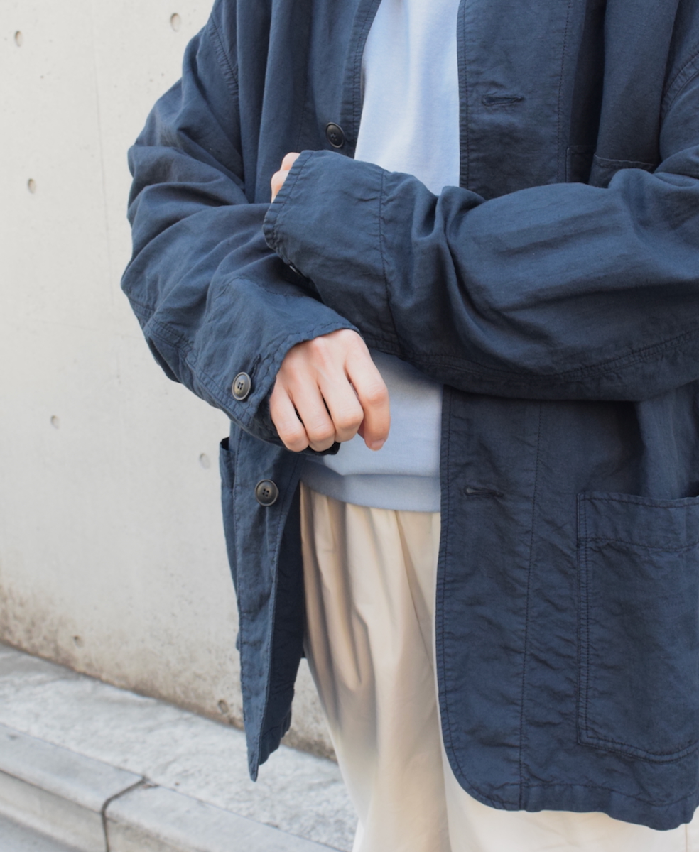 ISNAM2501D(ジャケット) COTTON LINEN OVERDYE BANDED COLLAR JACKET