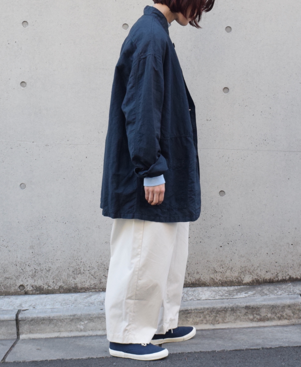 ISNAM2501D(ジャケット) COTTON LINEN OVERDYE BANDED COLLAR JACKET