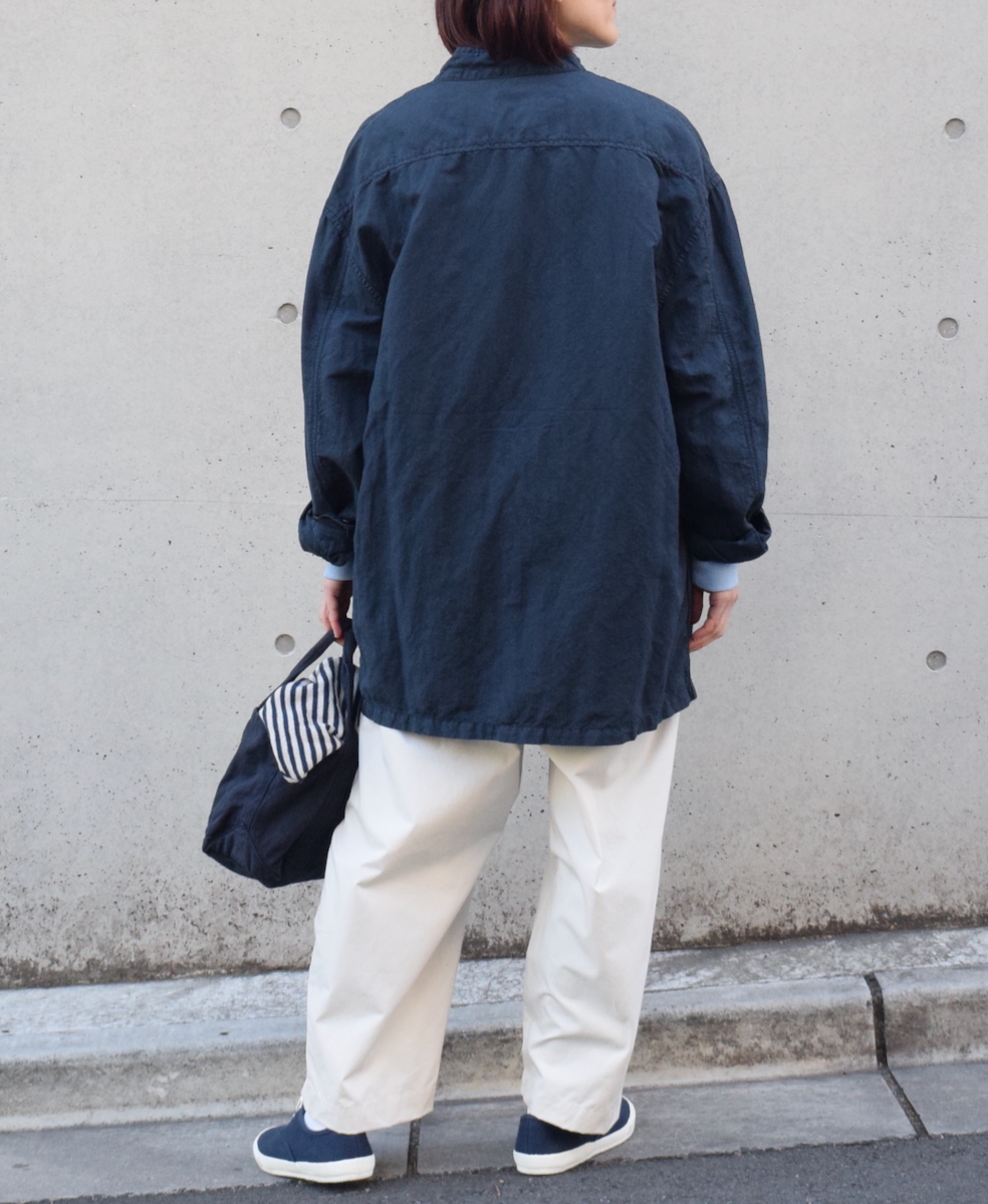 ISNAM2501D(ジャケット) COTTON LINEN OVERDYE BANDED COLLAR JACKET