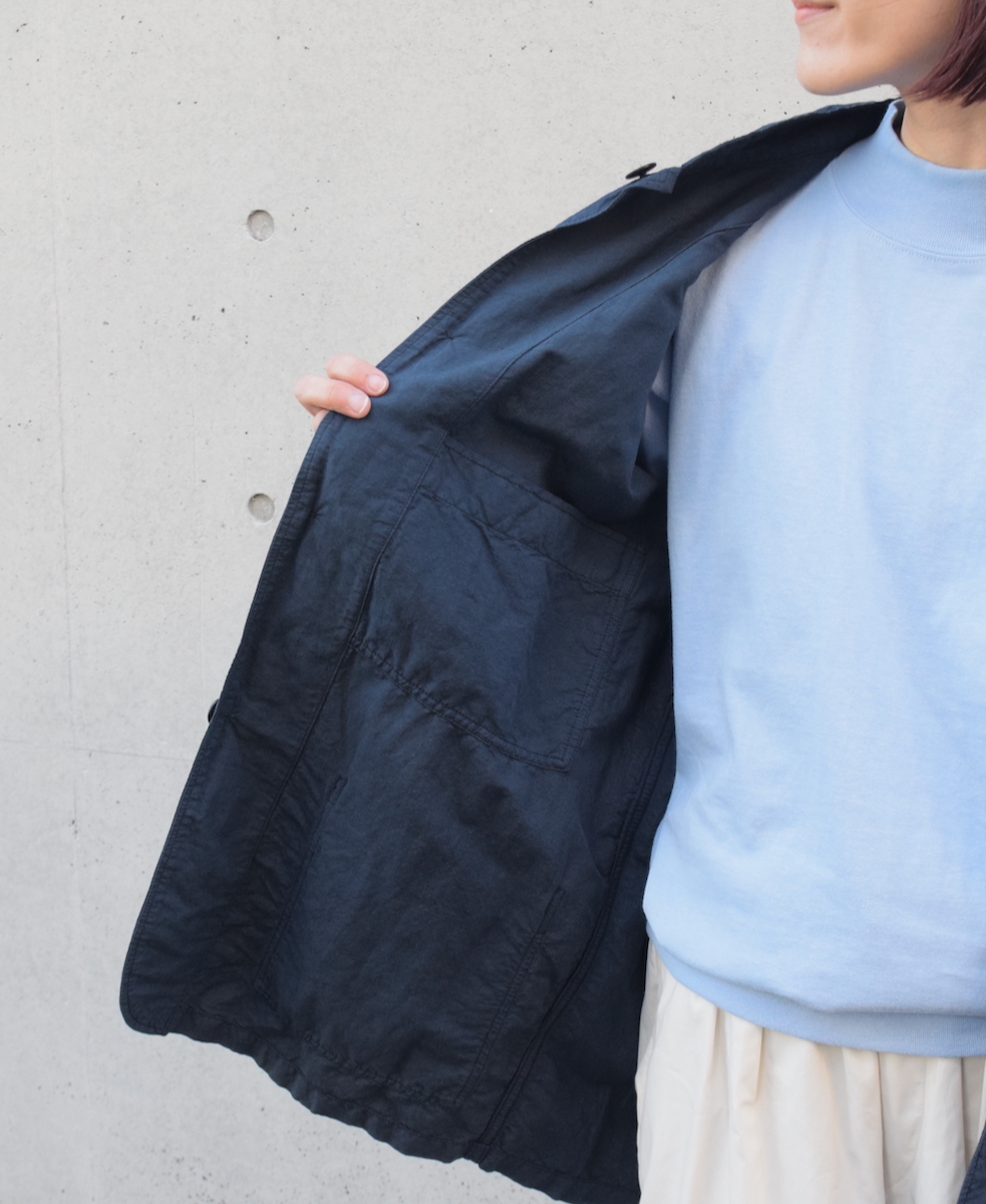 ISNAM2501D(ジャケット) COTTON LINEN OVERDYE BANDED COLLAR JACKET