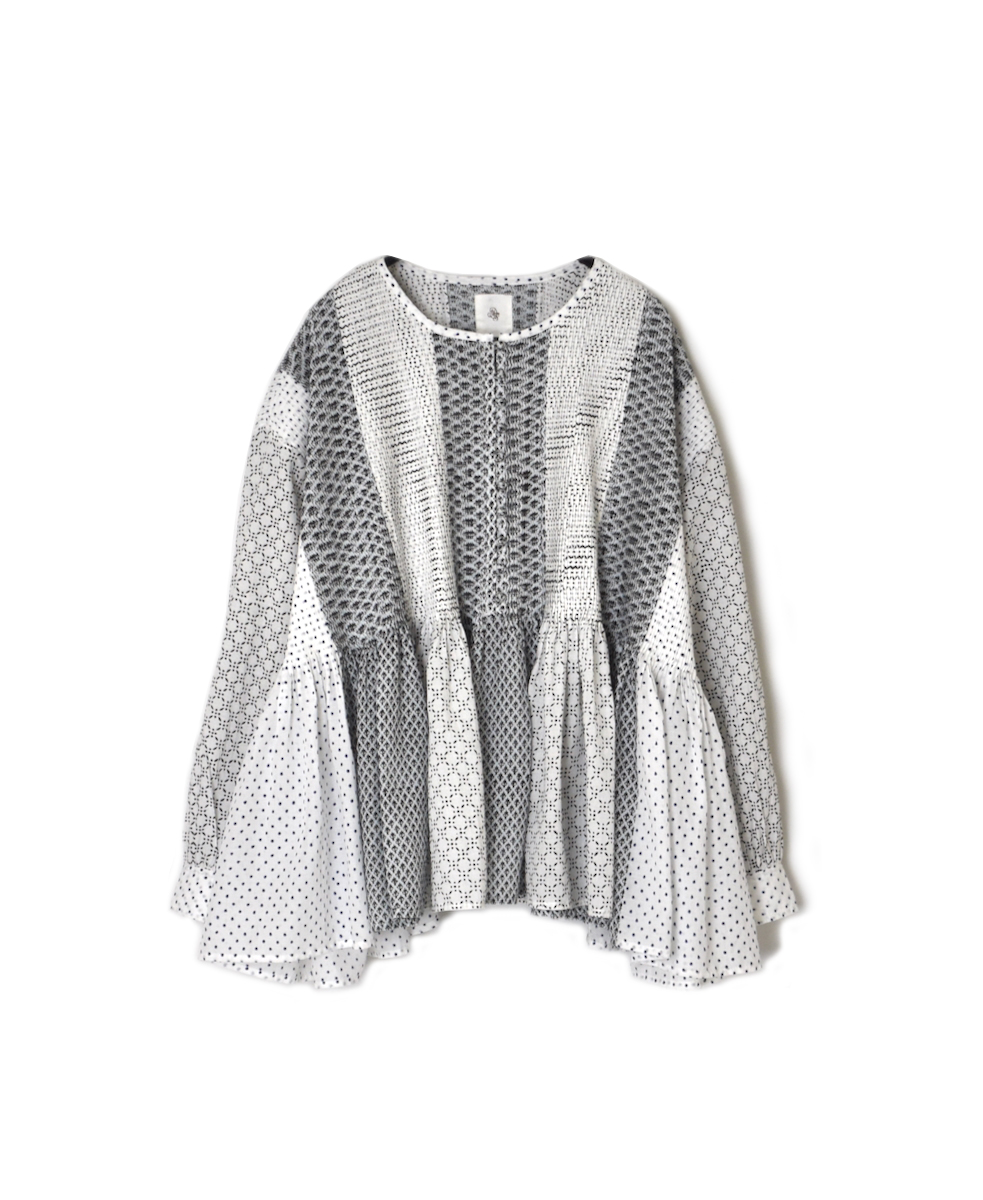 INMDS24301PW(シャツ) BLOCK PRINT PATCHWORK BALL BUTTON SHIRT WITH MINI PINTUCK