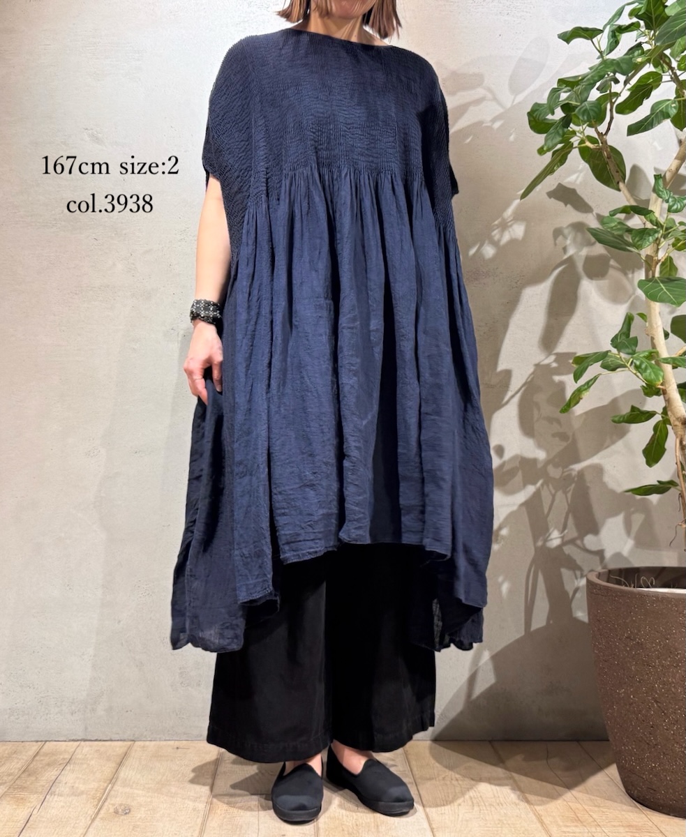 NMDS25302D(ワンピース) LINEN STRIPE PATCHWORK MINI PINTUCK DRESS