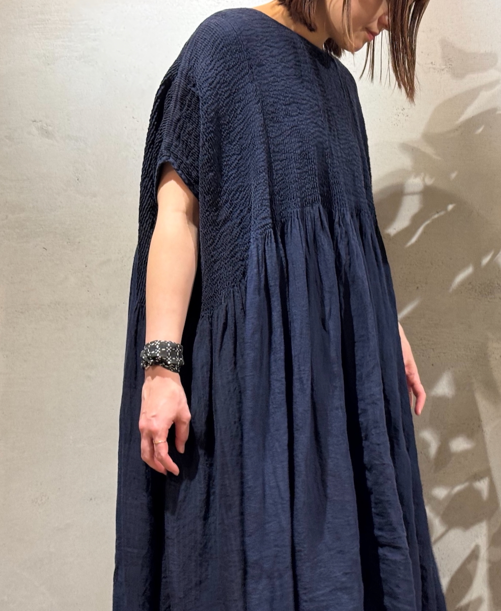 NMDS25302D(ワンピース) LINEN STRIPE PATCHWORK MINI PINTUCK DRESS