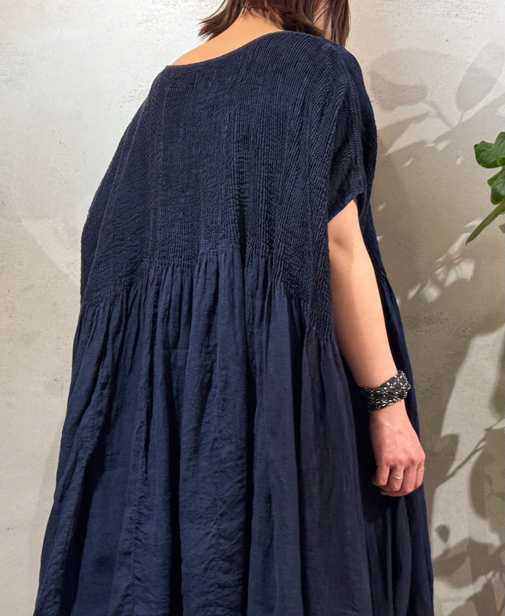 NMDS25302D(ワンピース) LINEN STRIPE PATCHWORK MINI PINTUCK DRESS