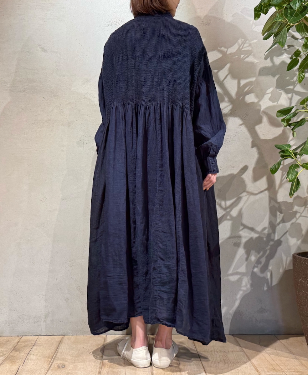NMDS25303D(ワンピース) LINEN STRIPE PATCHWORK BANDED SHIRT DRESS WITH MINI PINTUCK
