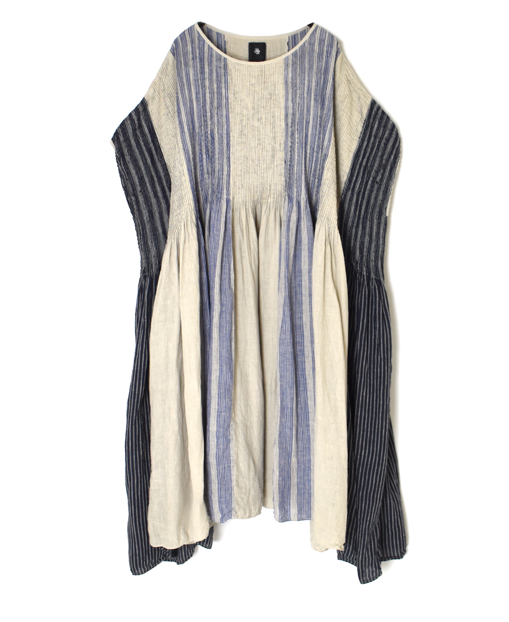 NMDS25302D(ワンピース) LINEN STRPE PATCHWORK MINI PINTUCK DRESS