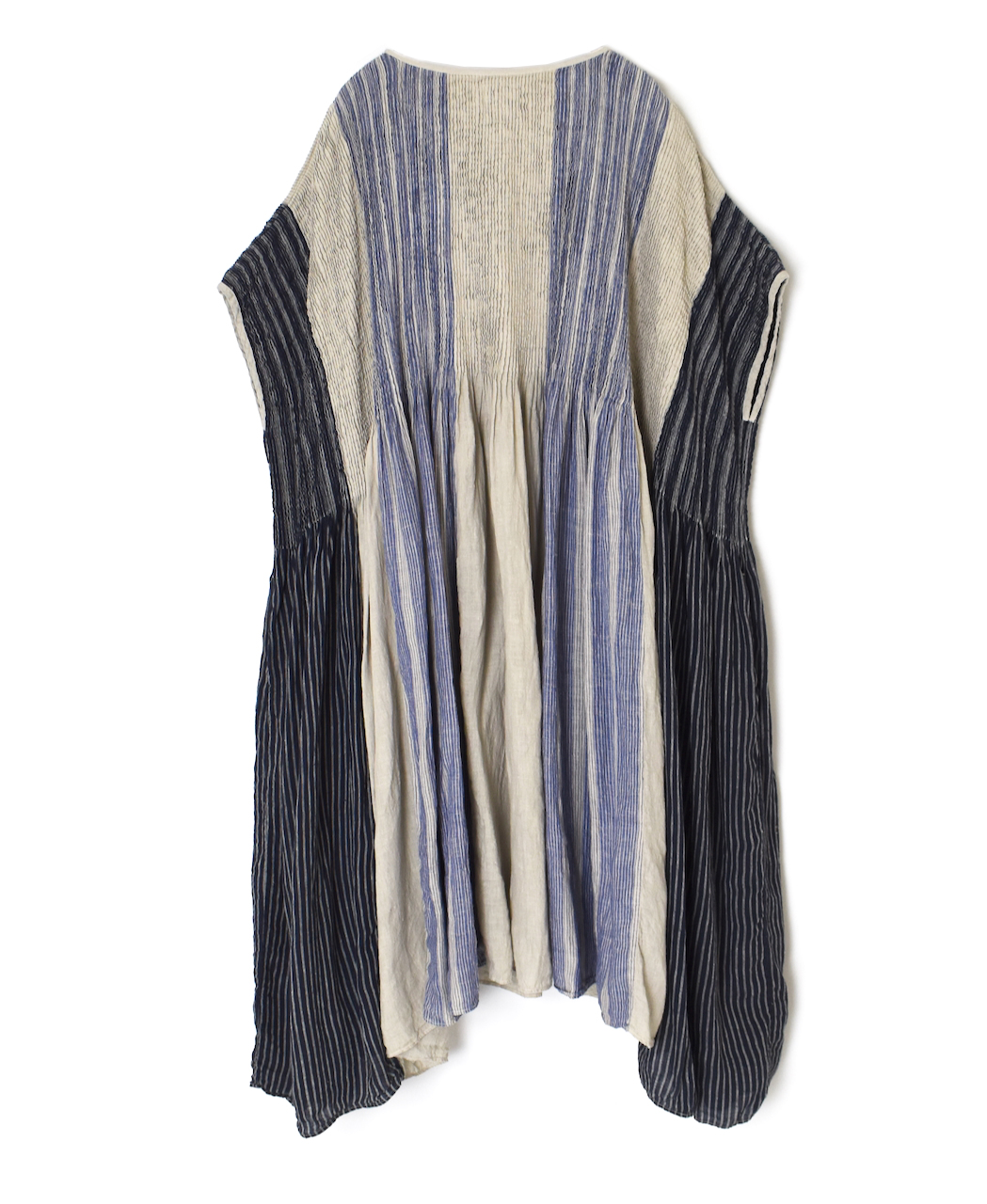 NMDS25302D(ワンピース) LINEN STRIPE PATCHWORK MINI PINTUCK DRESS