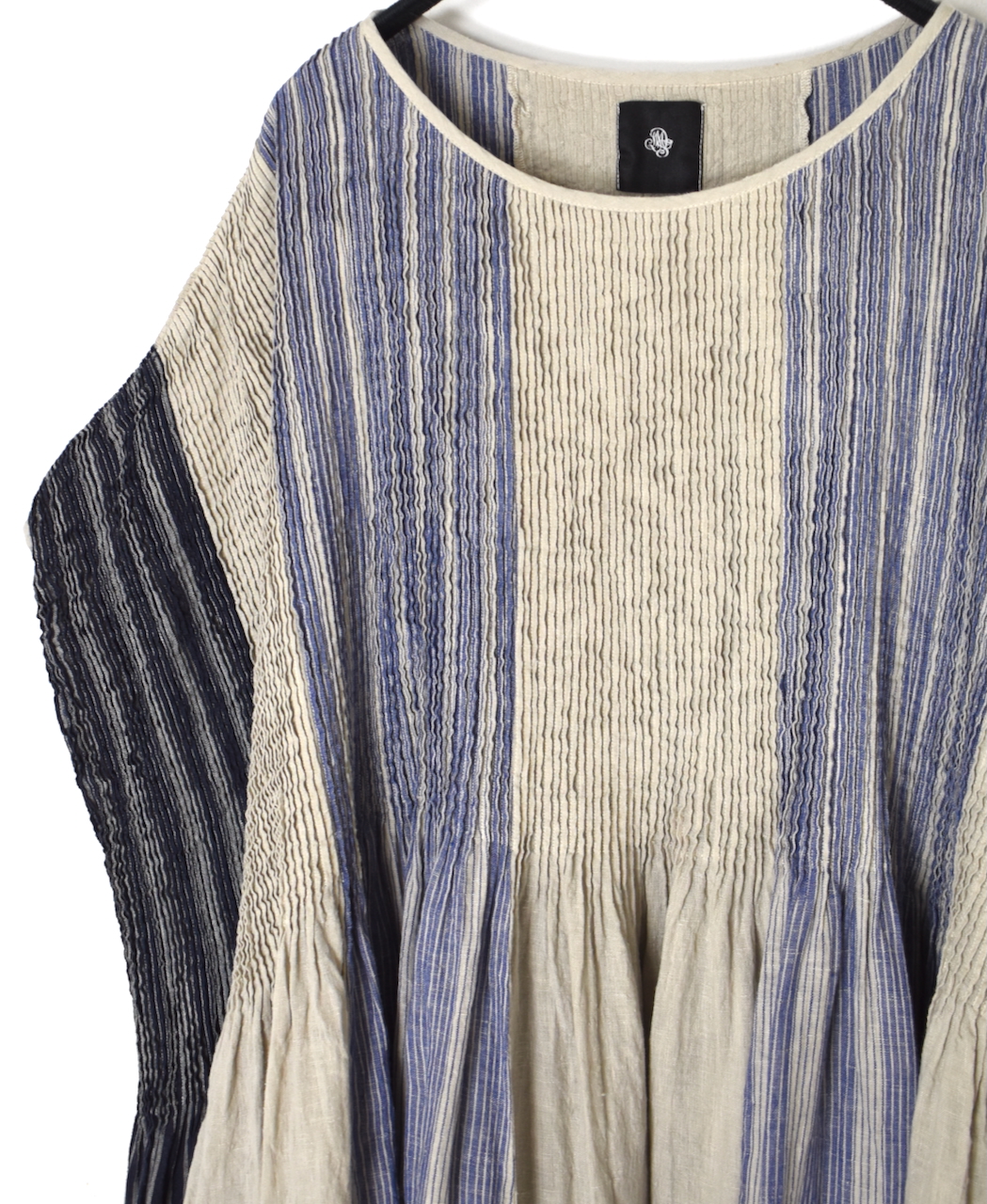 NMDS25302D(ワンピース) LINEN STRIPE PATCHWORK MINI PINTUCK DRESS
