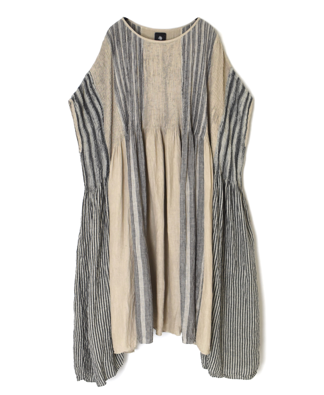 NMDS25302D(ワンピース) LINEN STRIPE PATCHWORK MINI PINTUCK DRESS