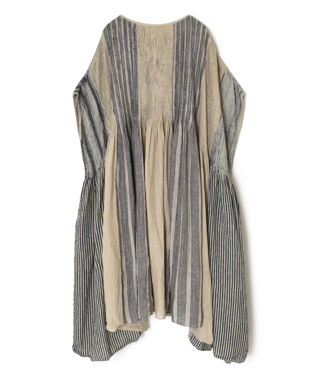 NMDS25302D(ワンピース) LINEN STRIPE PATCHWORK MINI PINTUCK DRESS