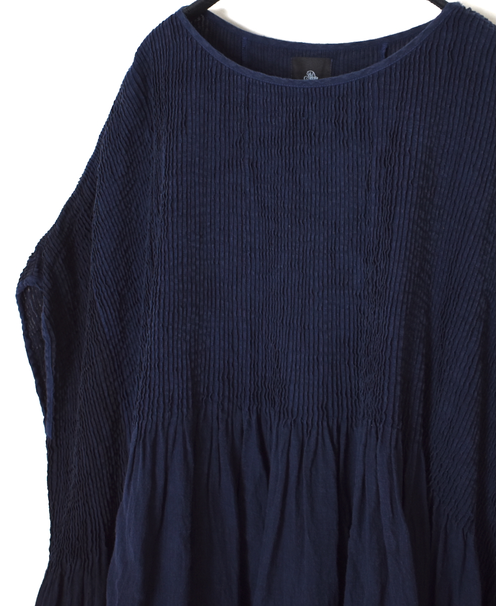 NMDS25302D(ワンピース) LINEN STRIPE PATCHWORK MINI PINTUCK DRESS