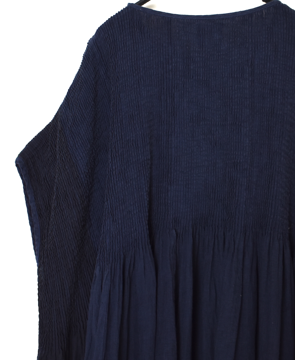 NMDS25302D(ワンピース) LINEN STRIPE PATCHWORK MINI PINTUCK DRESS
