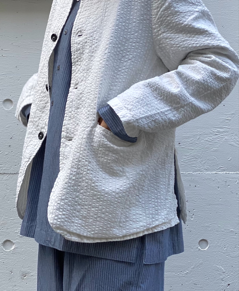 NVL2511SPD(ジャケット) SEERSUCKER PLAIN OVERDYE SIDE VENTS NO COLLAR JACKET