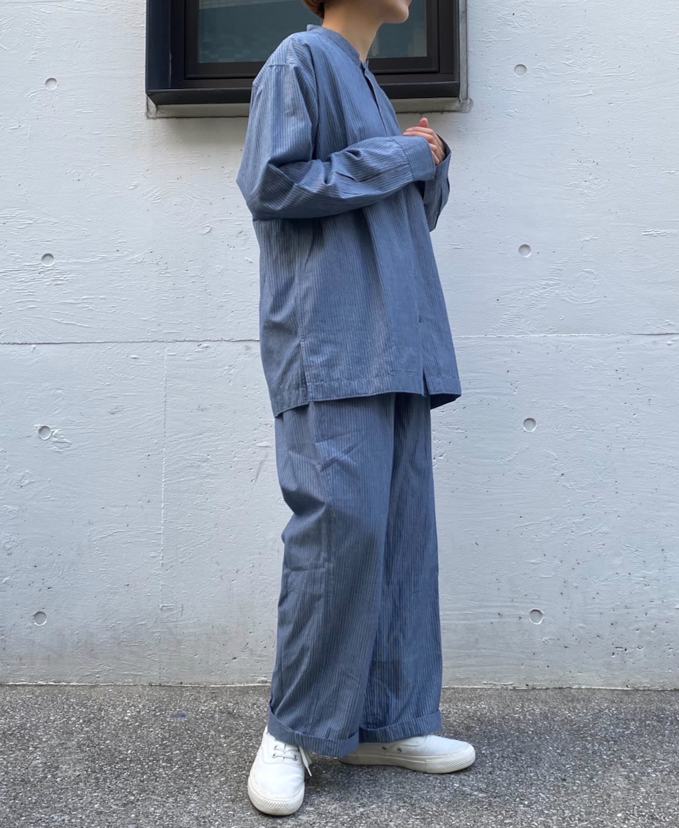 NVL2522(シャツ) POPLIN STRIPE BANDED COLLAR L/SL SHIRT