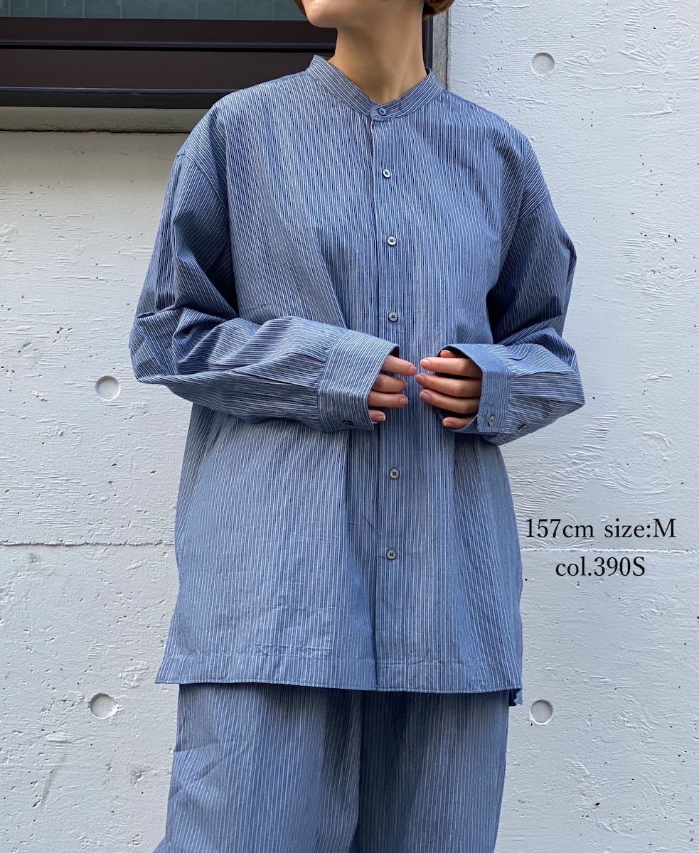 NVL2522(シャツ) POPLIN STRIPE BANDED COLLAR L/SL SHIRT