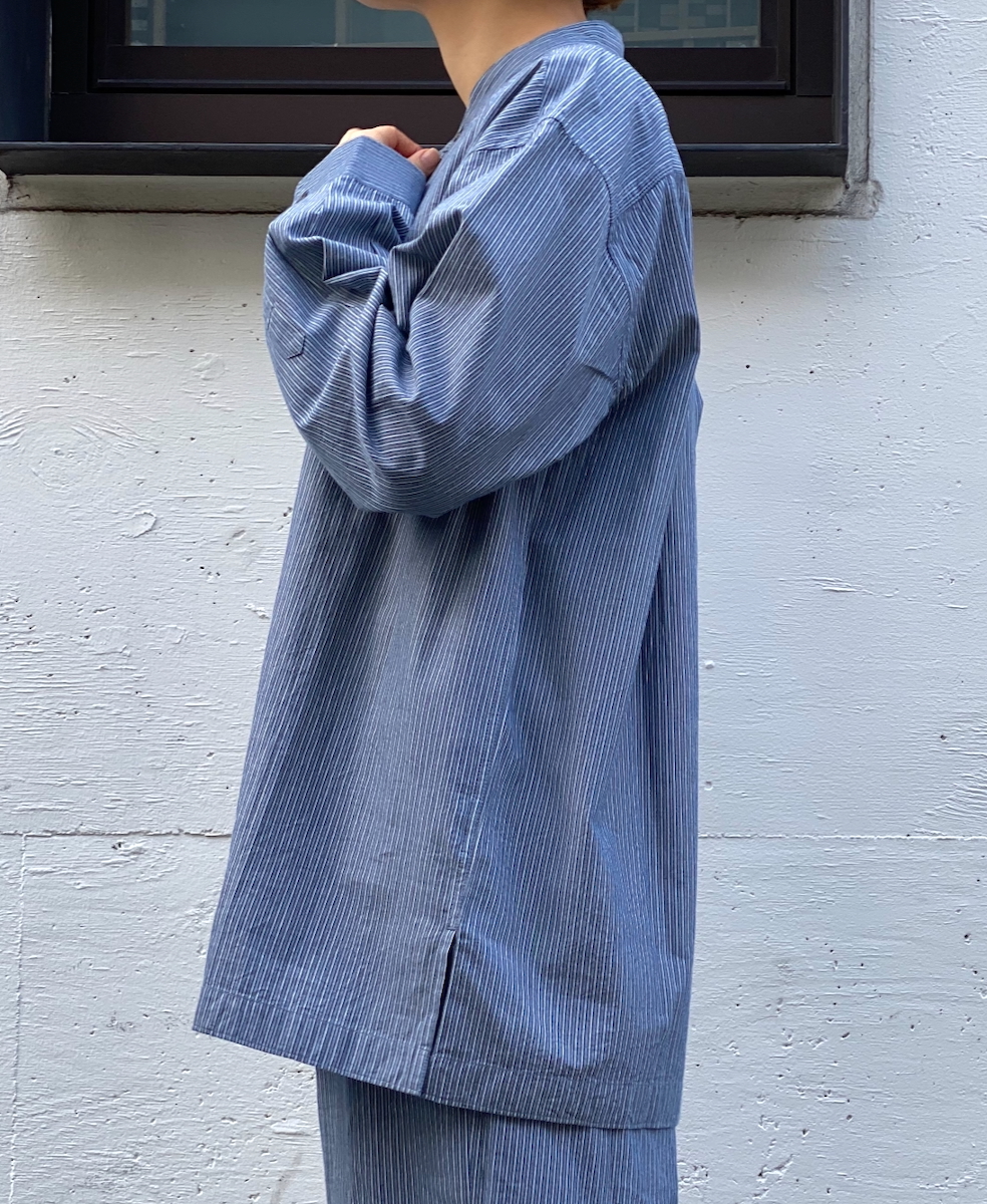 NVL2522(シャツ) POPLIN STRIPE BANDED COLLAR L/SL SHIRT