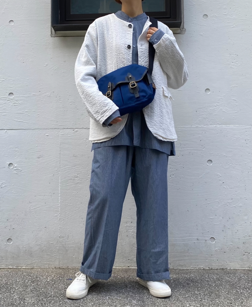 NVL2522(シャツ) POPLIN STRIPE BANDED COLLAR L/SL SHIRT