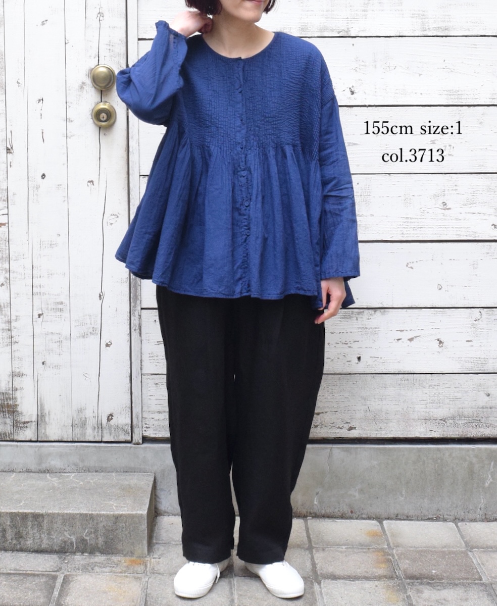 NMDS25213D(シャツ) 80s ORGANIC STRIPE(OVERDYE) CREW-NECK BUTTON SHIRT WITH MINI PINTUCK