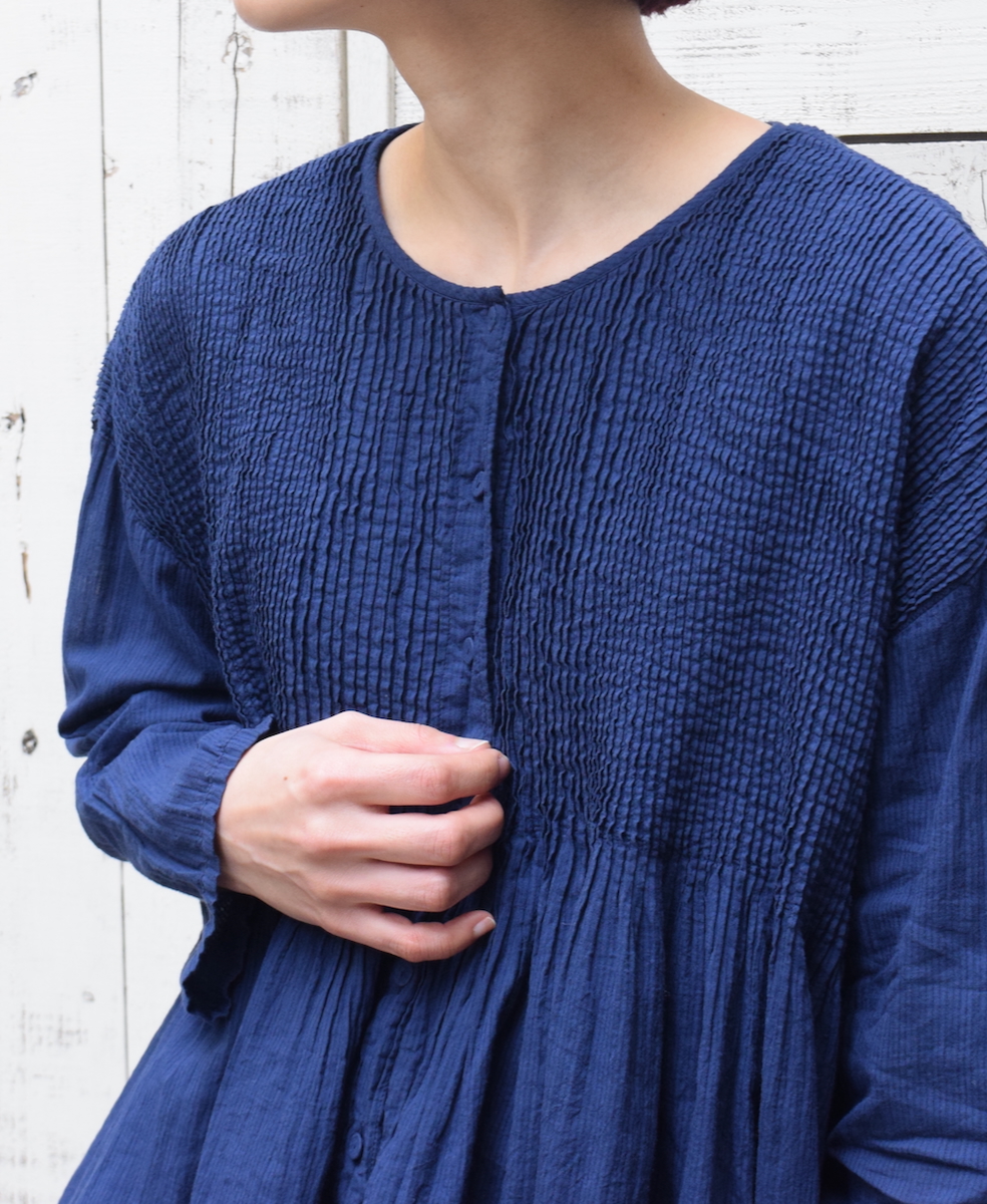 NMDS25213D(シャツ) 80s ORGANIC STRIPE(OVERDYE) CREW-NECK BUTTON SHIRT WITH MINI PINTUCK
