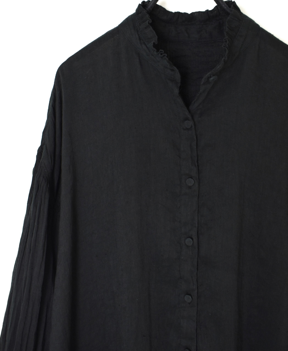 INMDS25011D(シャツ) AUTO LOOM COTTON/LINEN PLAIN(OVERDYE) FRILL COLLAR SHIRT WITH MINI PINTUCK