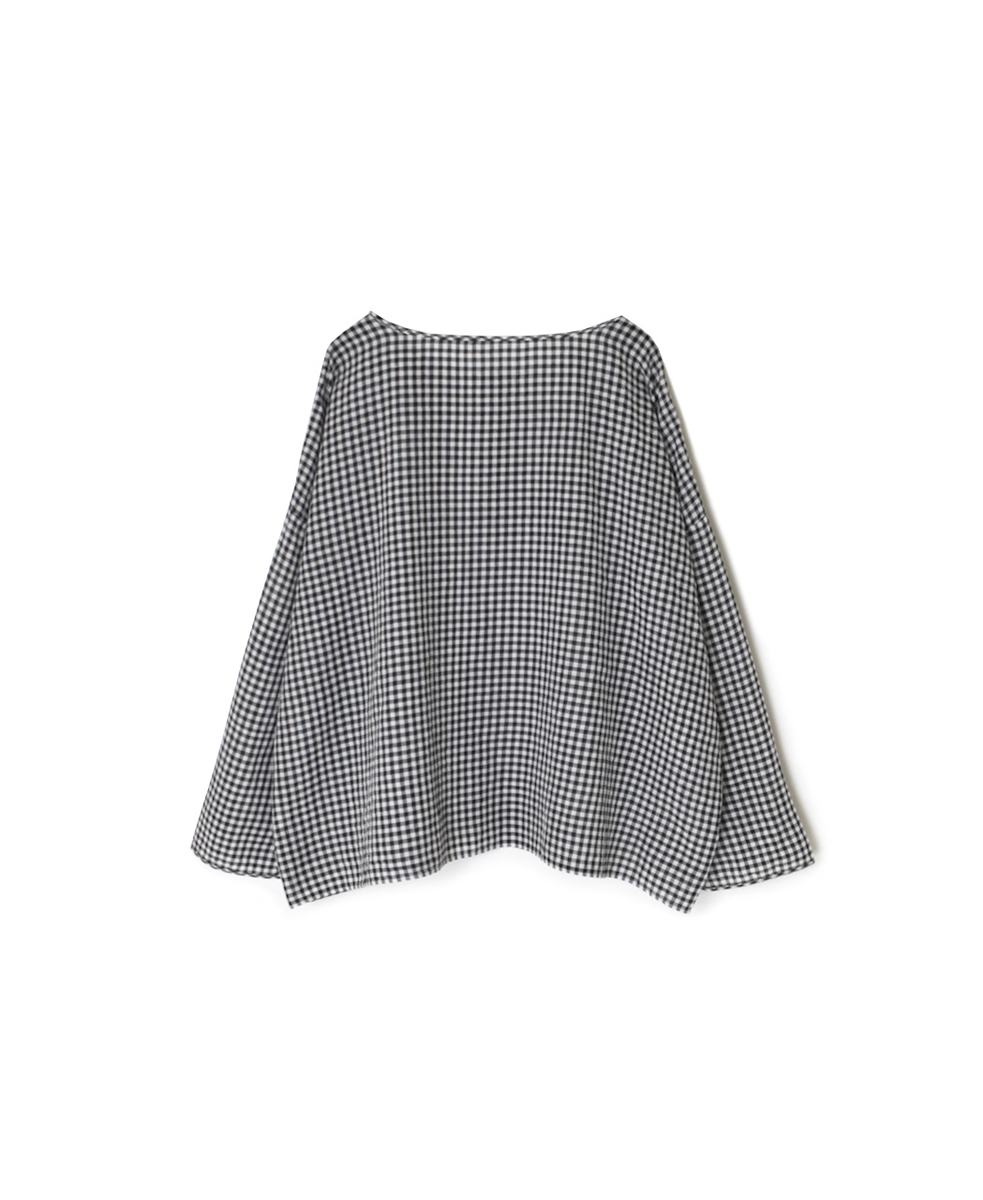 INMDS25024(ブラウス) HANDWOVEN COTTON/SILK GINGHAM CHECK DROP SHOULDER SMOCK