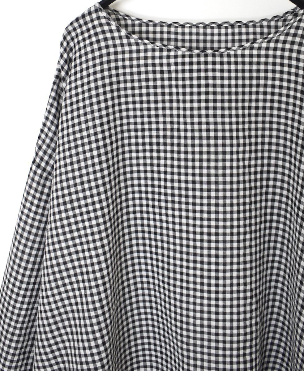 INMDS25024(ブラウス) HANDWOVEN COTTON/SILK GINGHAM CHECK DROP SHOULDER SMOCK