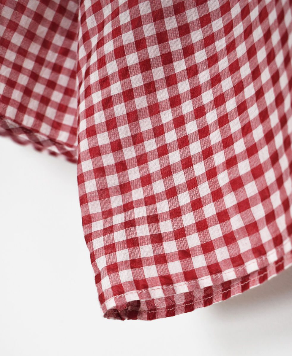 INMDS25024(ブラウス) HANDWOVEN COTTON/SILK GINGHAM CHECK DROP SHOULDER SMOCK