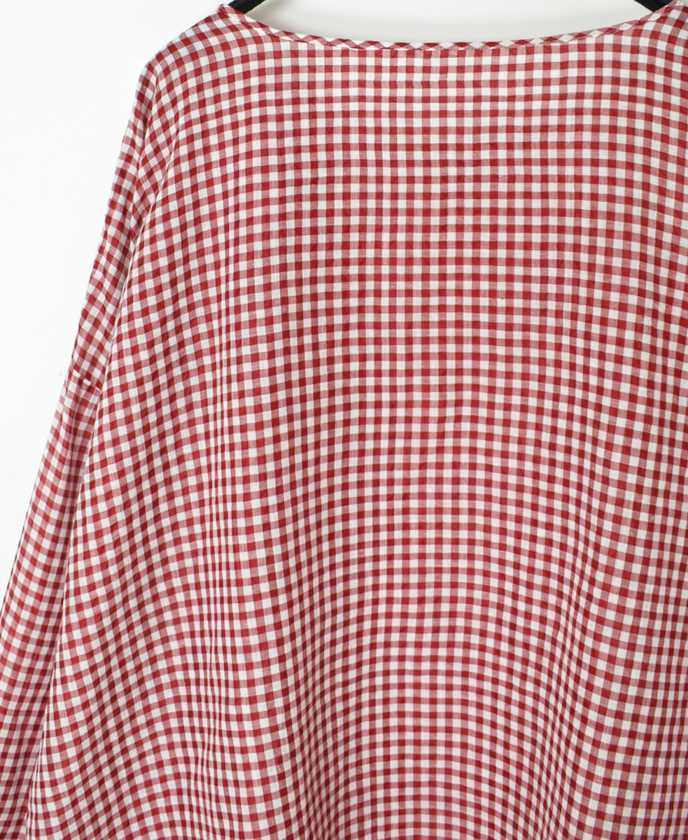 INMDS25024(ブラウス) HANDWOVEN COTTON/SILK GINGHAM CHECK DROP SHOULDER SMOCK
