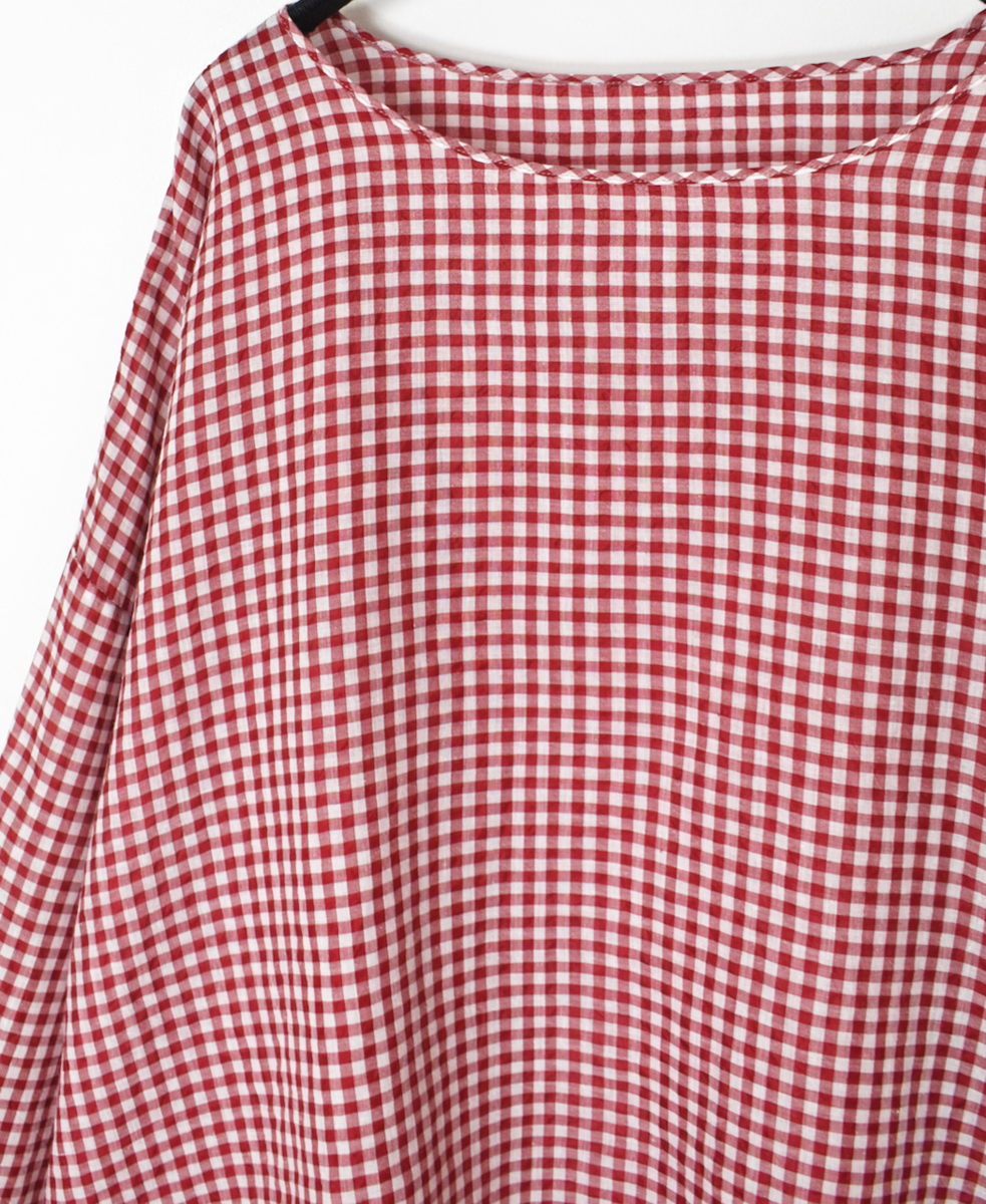 INMDS25024(ブラウス) HANDWOVEN COTTON/SILK GINGHAM CHECK DROP SHOULDER SMOCK