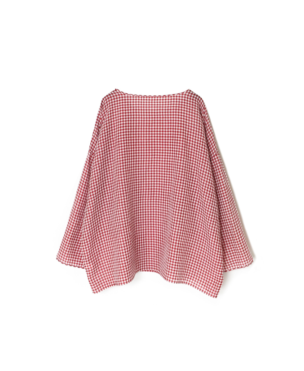 INMDS25024(ブラウス) HANDWOVEN COTTON/SILK GINGHAM CHECK DROP SHOULDER SMOCK