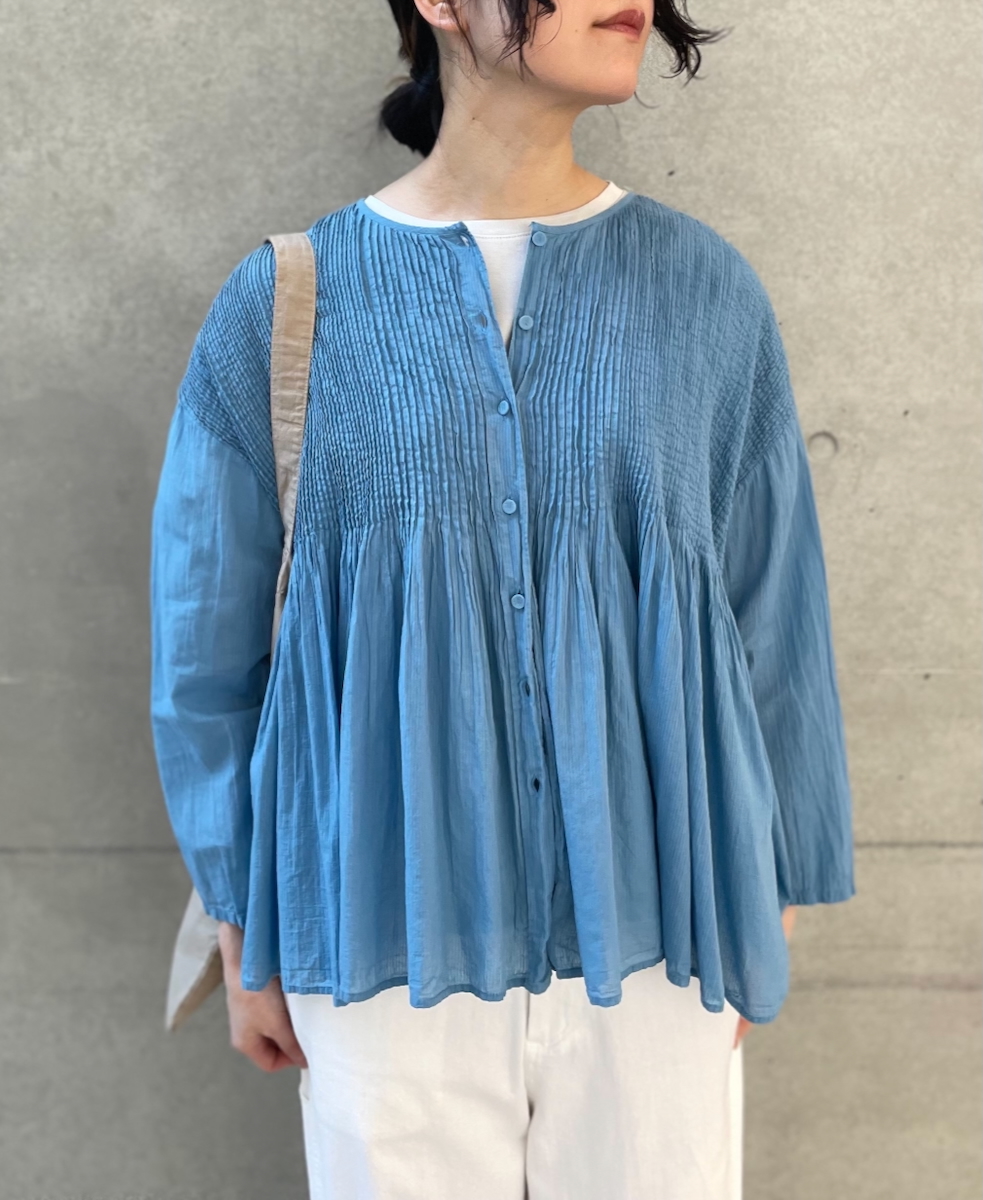 NMDS25213D(シャツ) 80s ORGANIC STRIPE(OVERDYE) CREW-NECK BUTTON SHIRT WITH MINI PINTUCK