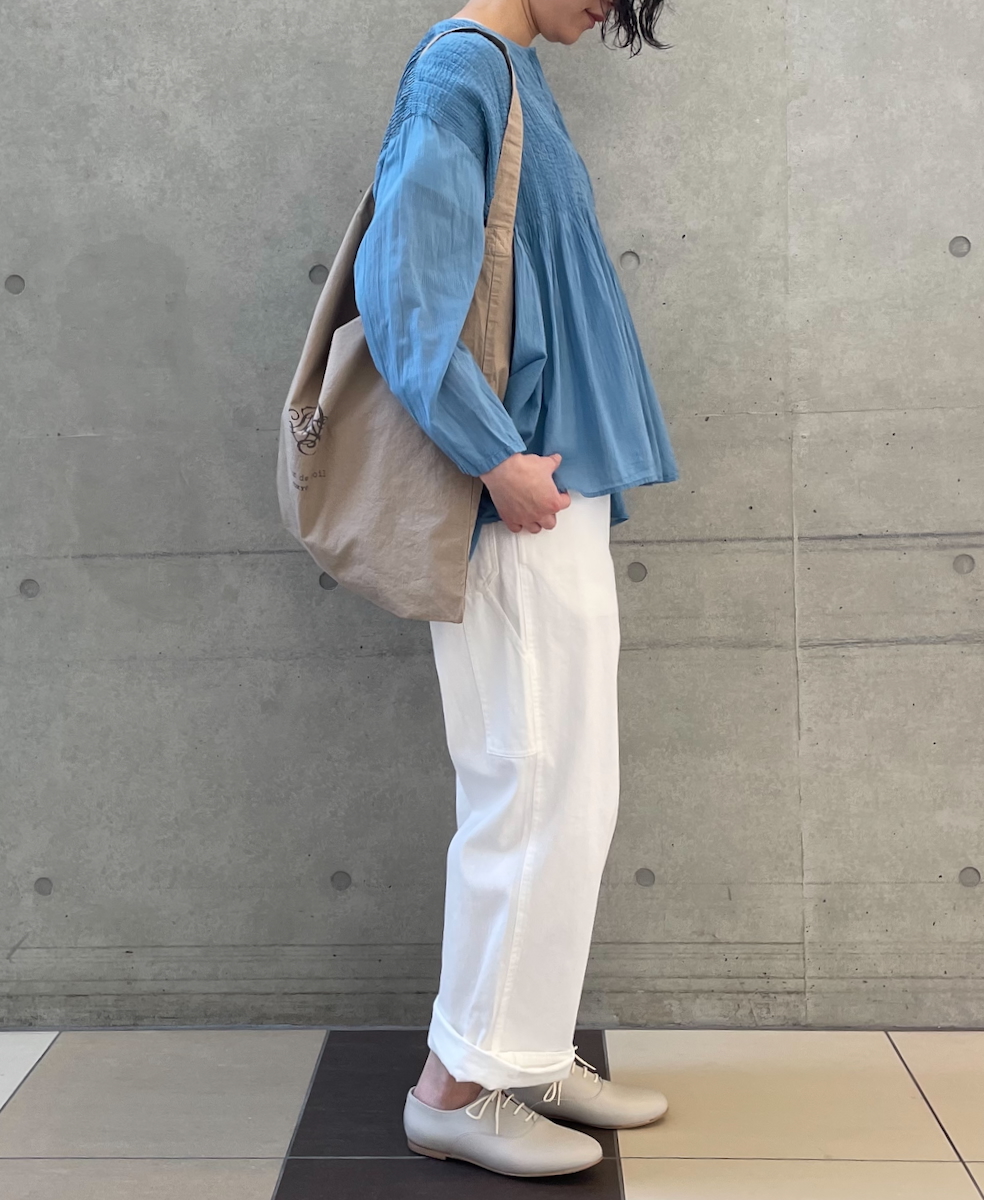 NMDS25213D(シャツ) 80s ORGANIC STRIPE(OVERDYE) CREW-NECK BUTTON SHIRT WITH MINI PINTUCK