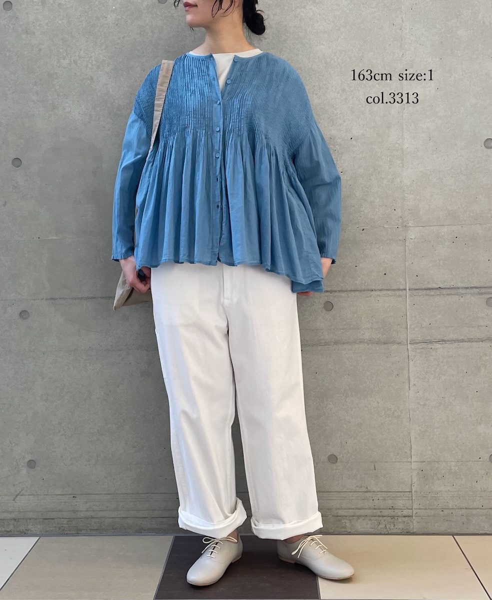 NMDS25213D(シャツ) 80s ORGANIC STRIPE(OVERDYE) CREW-NECK BUTTON SHIRT WITH MINI PINTUCK