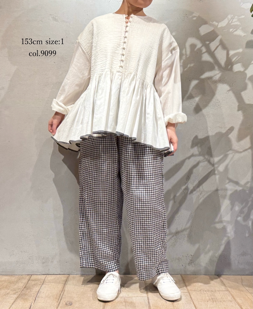 INMDS24301(シャツ) HEAVY COTTON KHADI WITH SELVAGE BALL BUTTON CREW-NECK PULLOVER SHIRT WITH PINTUCK