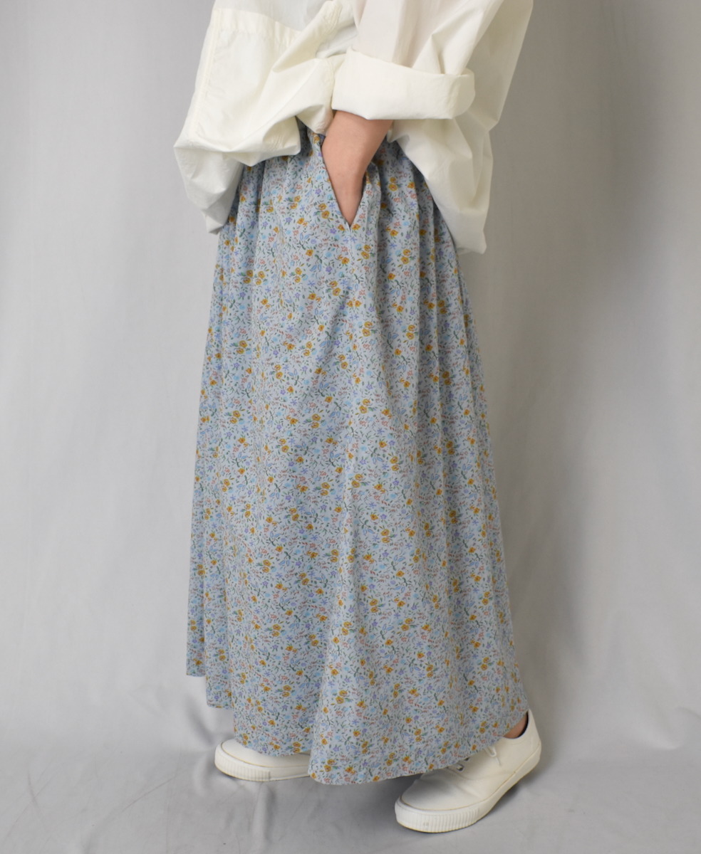 INAM2515FD(スカート) COTTON FLOWER PRINT GATHERED EASY SKIRT WITH LINING