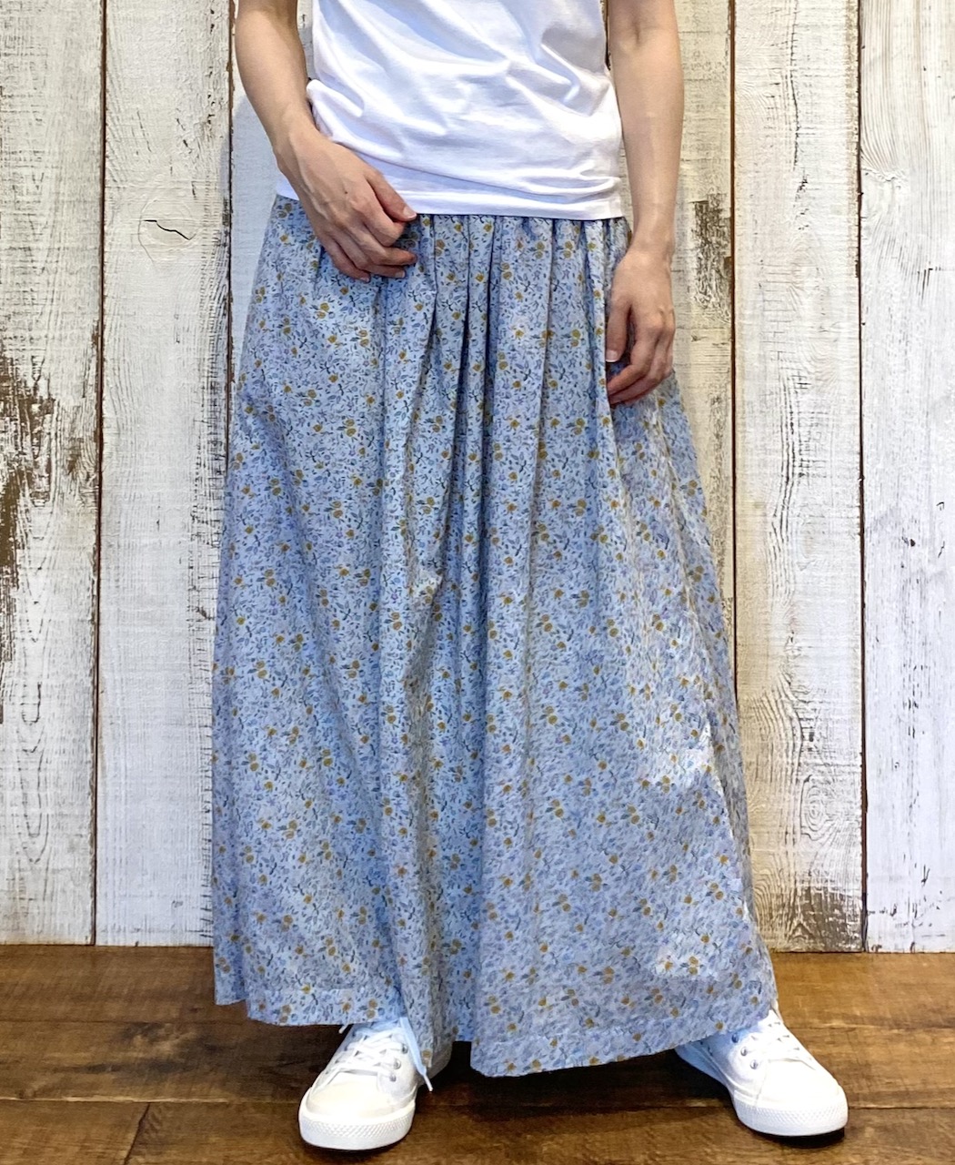 INAM2515FD(スカート) COTTON FLOWER PRINT GATHERED EASY SKIRT WITH LINING