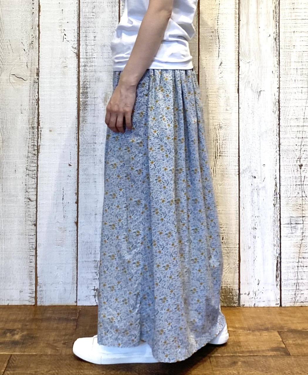 INAM2515FD(スカート) COTTON FLOWER PRINT GATHERED EASY SKIRT WITH LINING