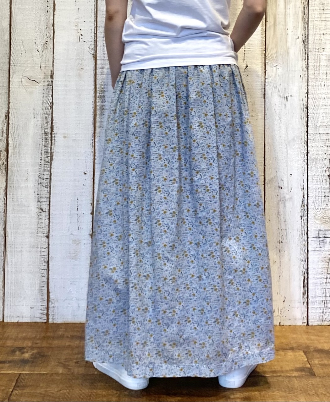 INAM2515FD(スカート) COTTON FLOWER PRINT GATHERED EASY SKIRT WITH LINING
