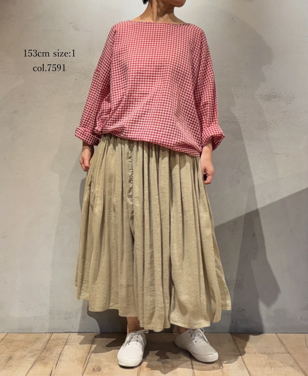 INMDS25024(ブラウス) HANDWOVEN COTTON/SILK GINGHAM CHECK DROP SHOULDER SMOCK