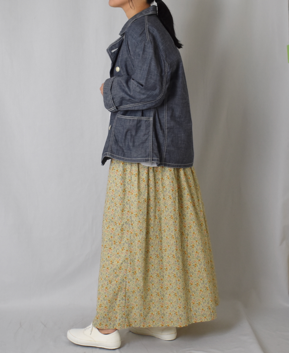 INAM2515FD(スカート) COTTON FLOWER PRINT GATHERED EASY SKIRT WITH LINING