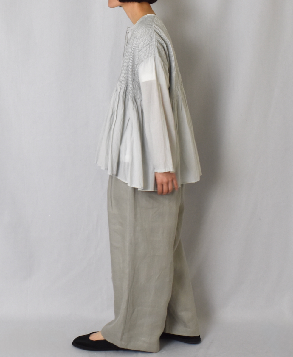 NMDS25213D(シャツ) 80s ORGANIC STRIPE(OVERDYE) CREW-NECK BUTTON SHIRT WITH MINI PINTUCK