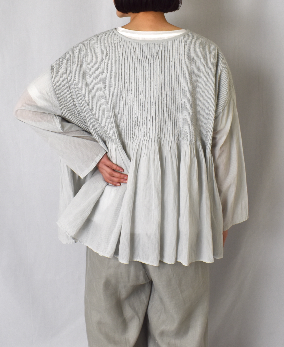 NMDS25213D(シャツ) 80s ORGANIC STRIPE(OVERDYE) CREW-NECK BUTTON SHIRT WITH MINI PINTUCK