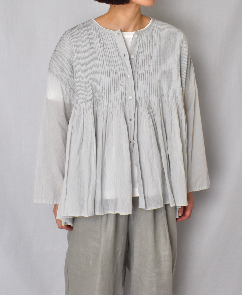 NMDS25213D(シャツ) 80s ORGANIC STRIPE(OVERDYE) CREW-NECK BUTTON SHIRT WITH MINI PINTUCK