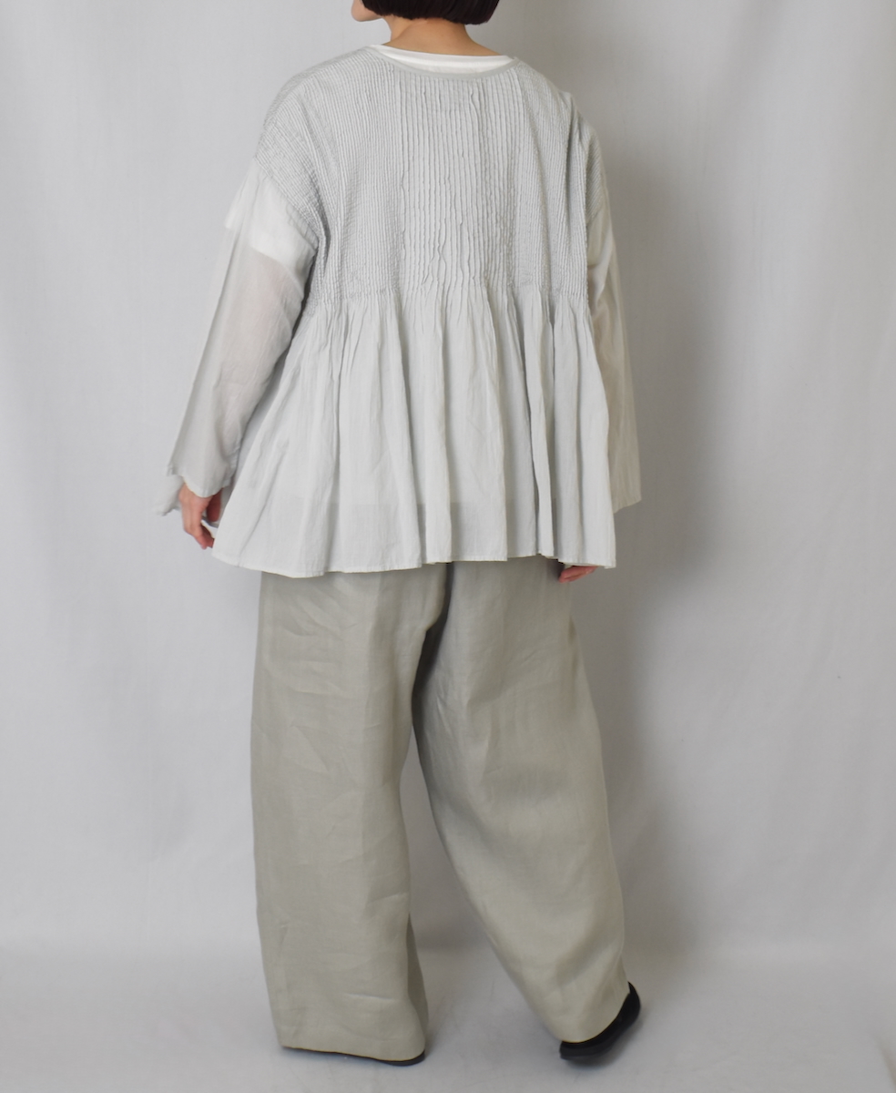 NMDS25213D(シャツ) 80s ORGANIC STRIPE(OVERDYE) CREW-NECK BUTTON SHIRT WITH MINI PINTUCK