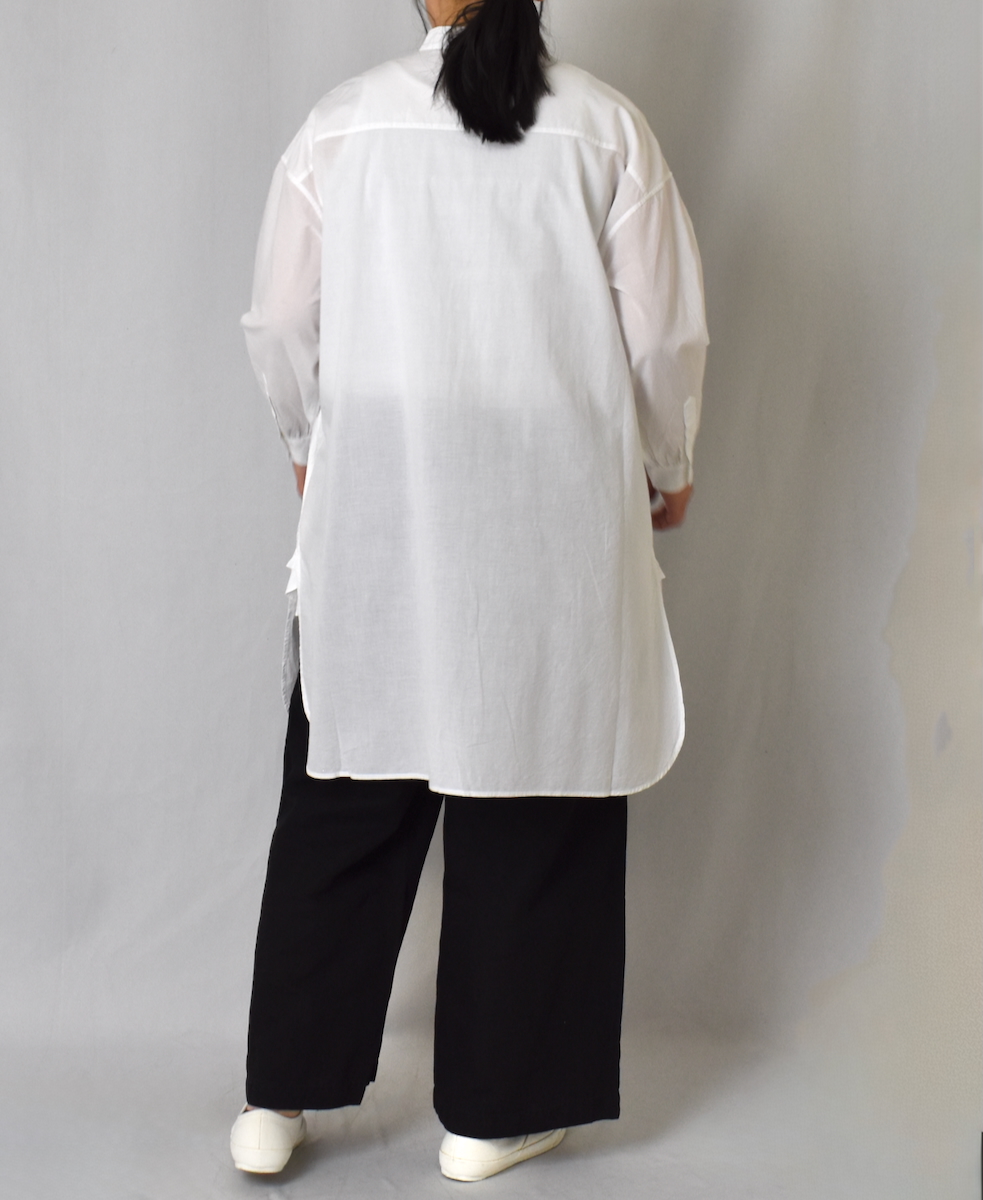 NMDS25204(チュニック) 60s ORGANIC CAMBRIC BANDED COLLAR EMB SHIRT TUNIC