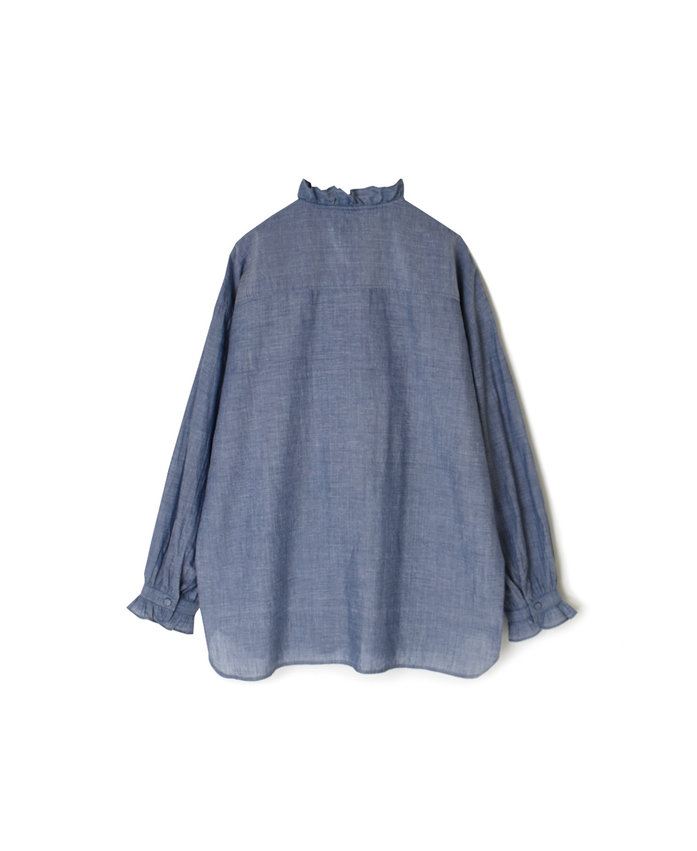 INMDS25062(シャツ) HANDWOVEN YARN DYE NATURAL INDIGO CHAMBRAY FRILL COLLAR SHIRT