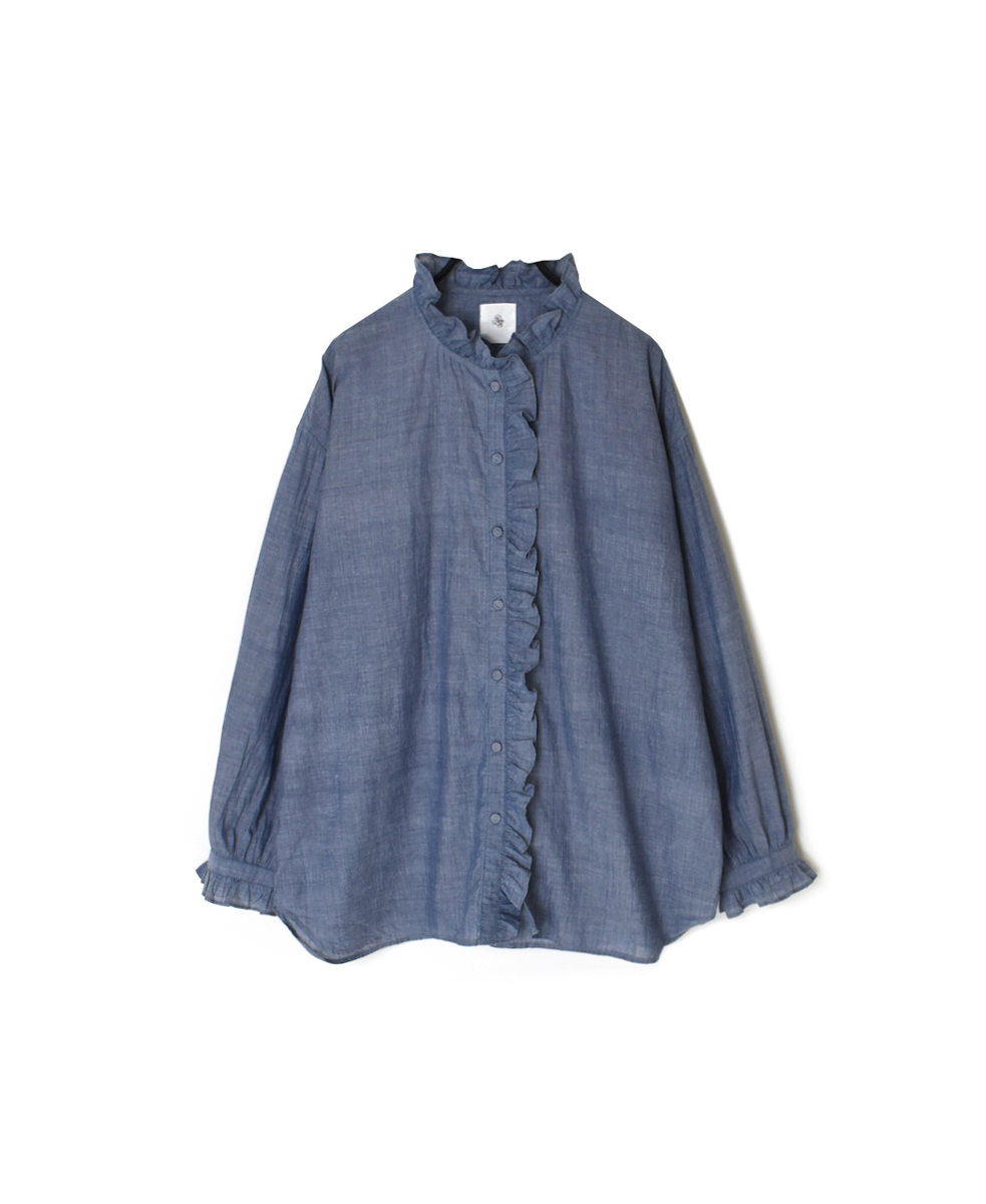INMDS25062(シャツ) HANDWOVEN YARN DYE NATURAL INDIGO CHAMBRAY FRILL COLLAR SHIRT
