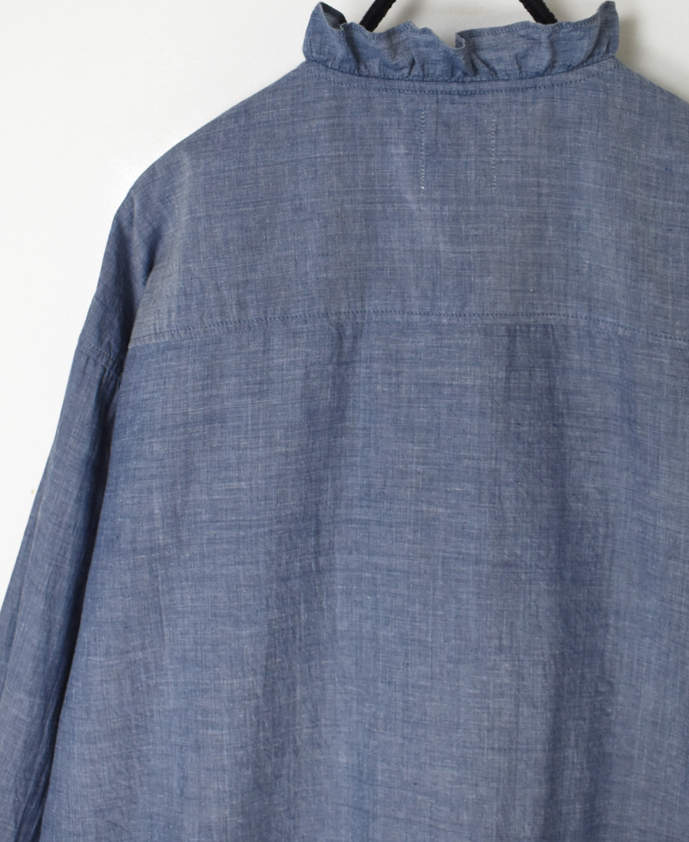 INMDS25062(シャツ) HANDWOVEN YARN DYE NATURAL INDIGO CHAMBRAY FRILL COLLAR SHIRT