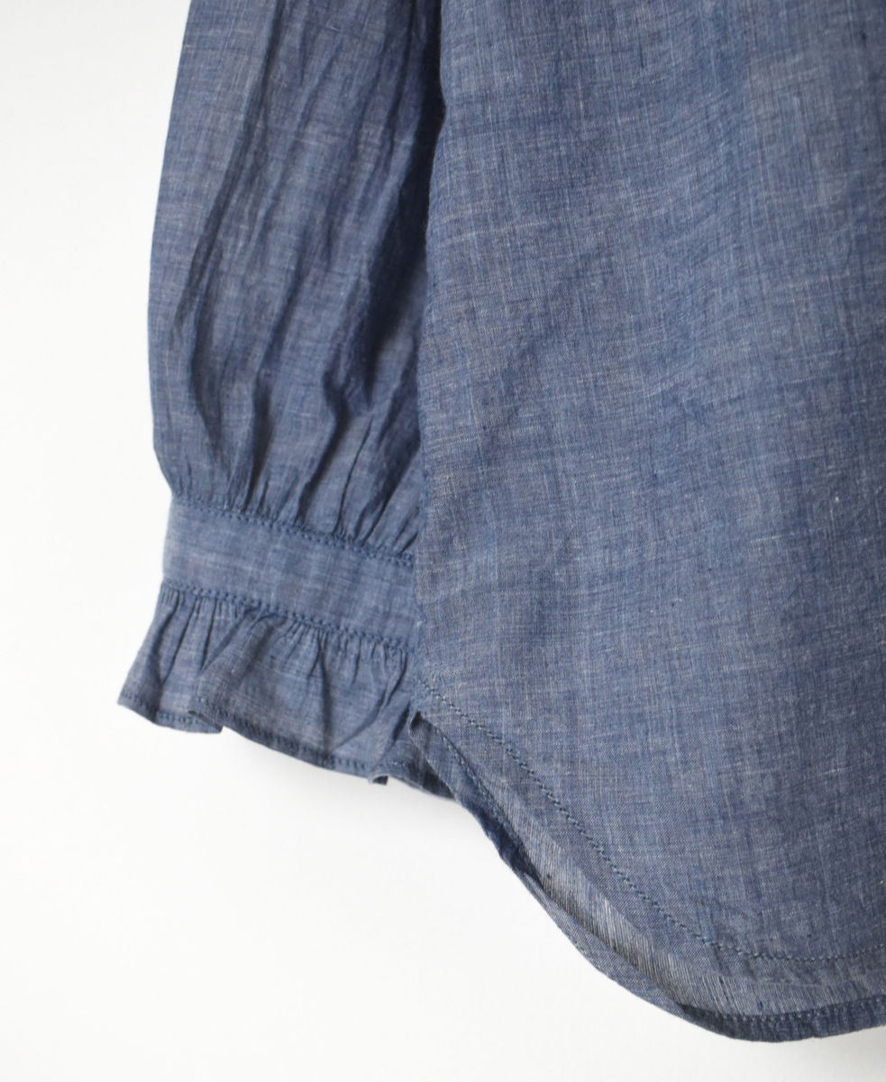 INMDS25062(シャツ) HANDWOVEN YARN DYE NATURAL INDIGO CHAMBRAY FRILL COLLAR SHIRT